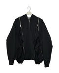Comme des Garcons Homme Plus 2026SS zipper drape ruffle hoodie - front view on hanger, dropped shoulder hoodie with a ruffle