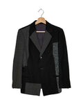 Y's 2013AW multi-material patchwork blazer - front view on hanger, tailored blazer pieced from contrasting fabric panels