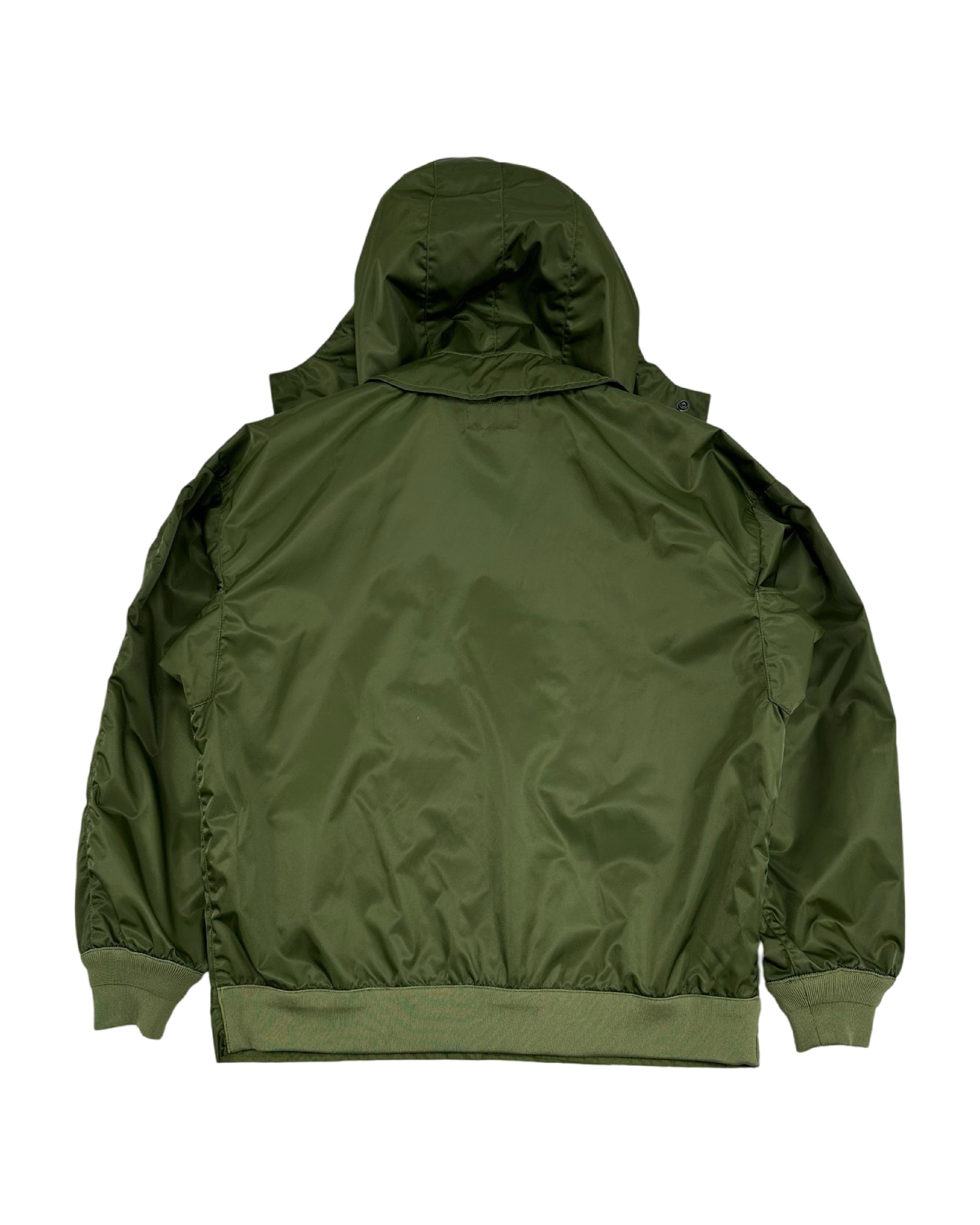 Beams Plus 2019AW hooded nylon submarine jacket - back view on hanger