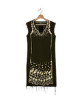 Undercover 2003AW Paperdoll distressed print dress - front view on hanger, DIY reconstruction dress from Jun Takahashi's