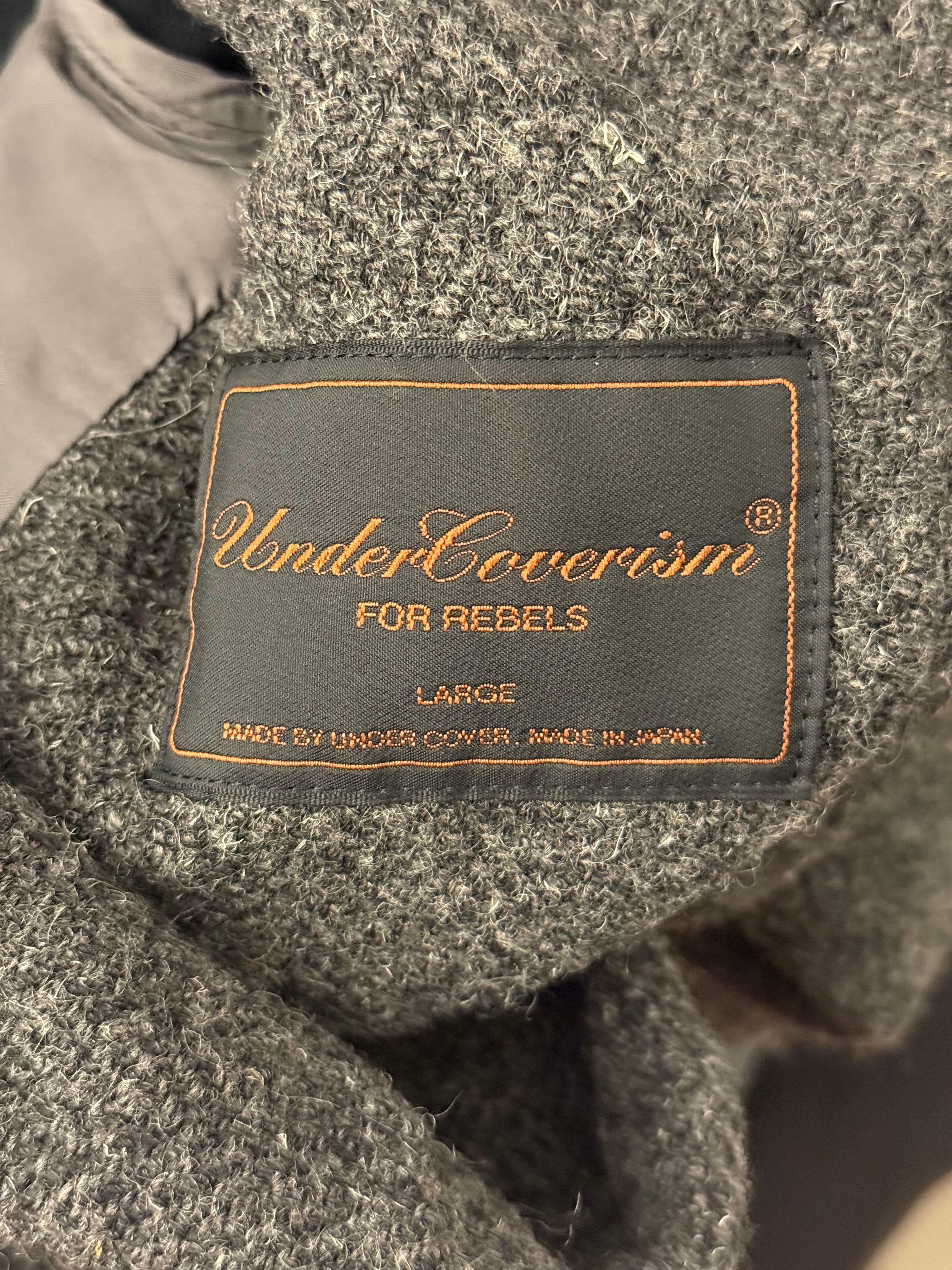 Undercover 2003AW Paperdoll collage reconstructed wool blazer - close-up of label and tag