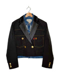 Levi's x Sacai 2025SS double-breasted denim metelasse twill jacket - front view on hanger, Levi's denim reworked in Sacai's