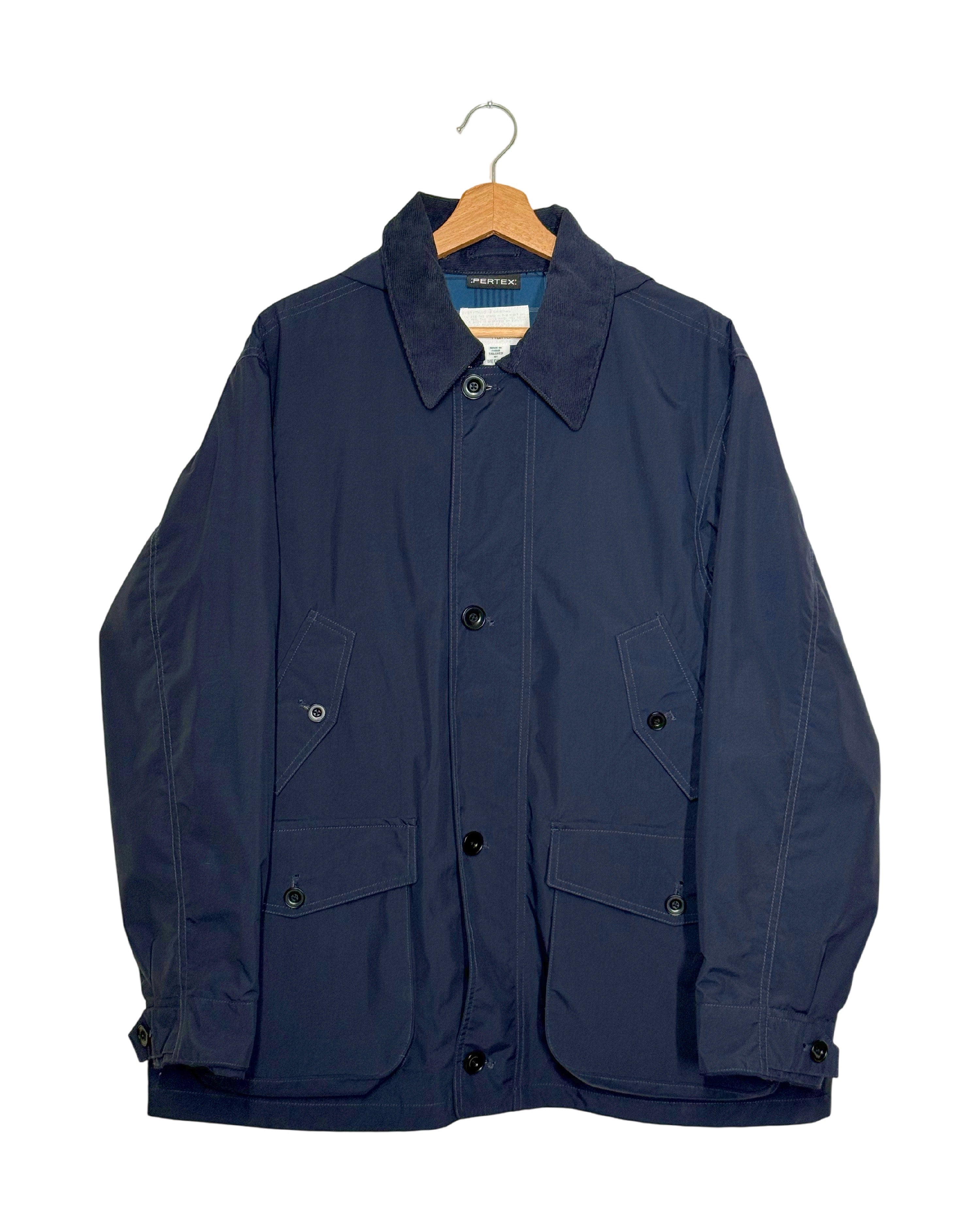 Nanamica 2024AW 2L Pertex Unlimited field jacket - front view on hanger, water-resistant nylon taffeta, detachable hood