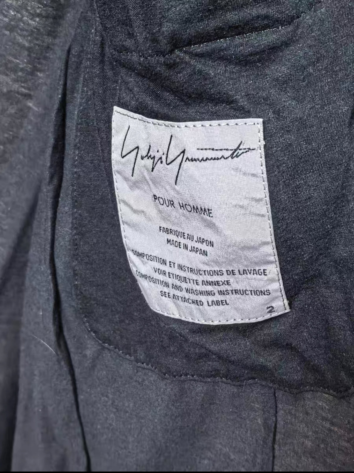 Yohji Yamamoto Pour Homme 2012SS asymmetric button blazer - close-up of label and tag