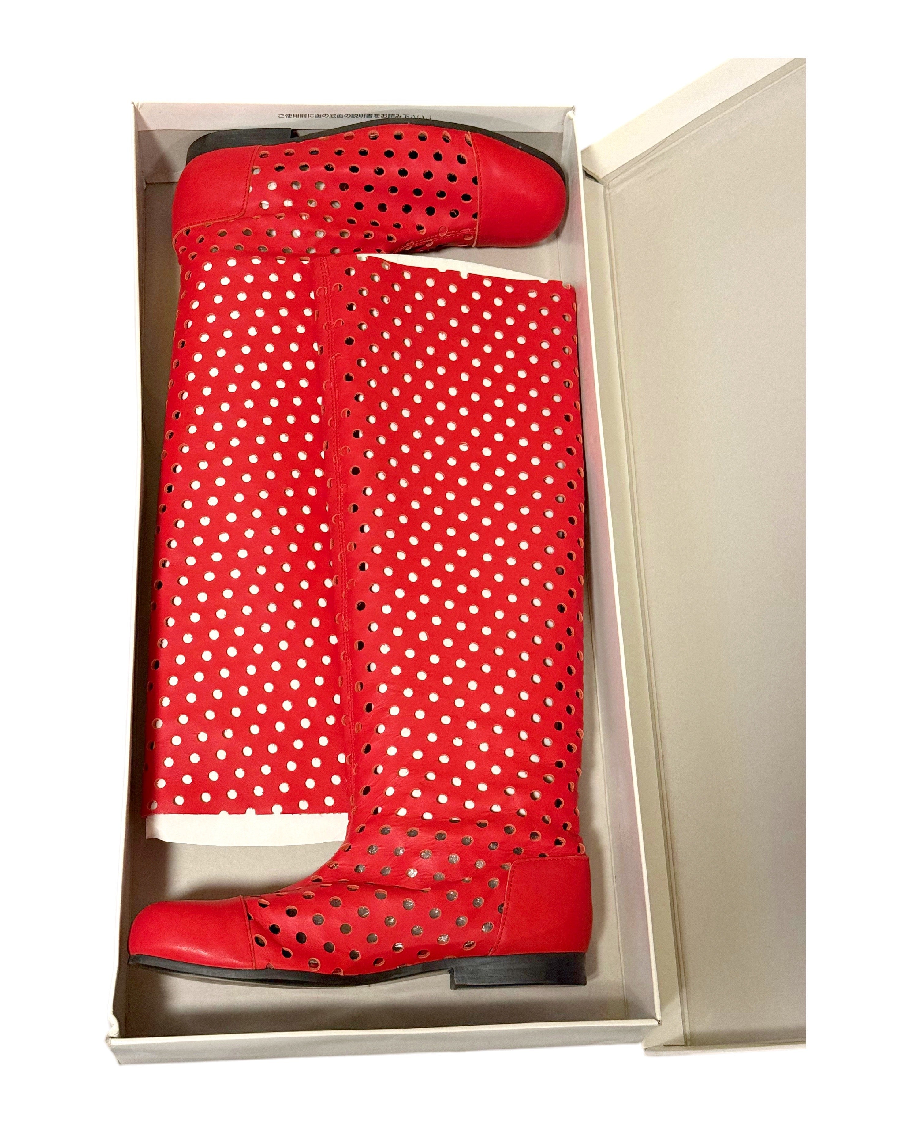 Comme Des Garcons 2015AW Runway Cut-Out Polka Dot Tall Boots