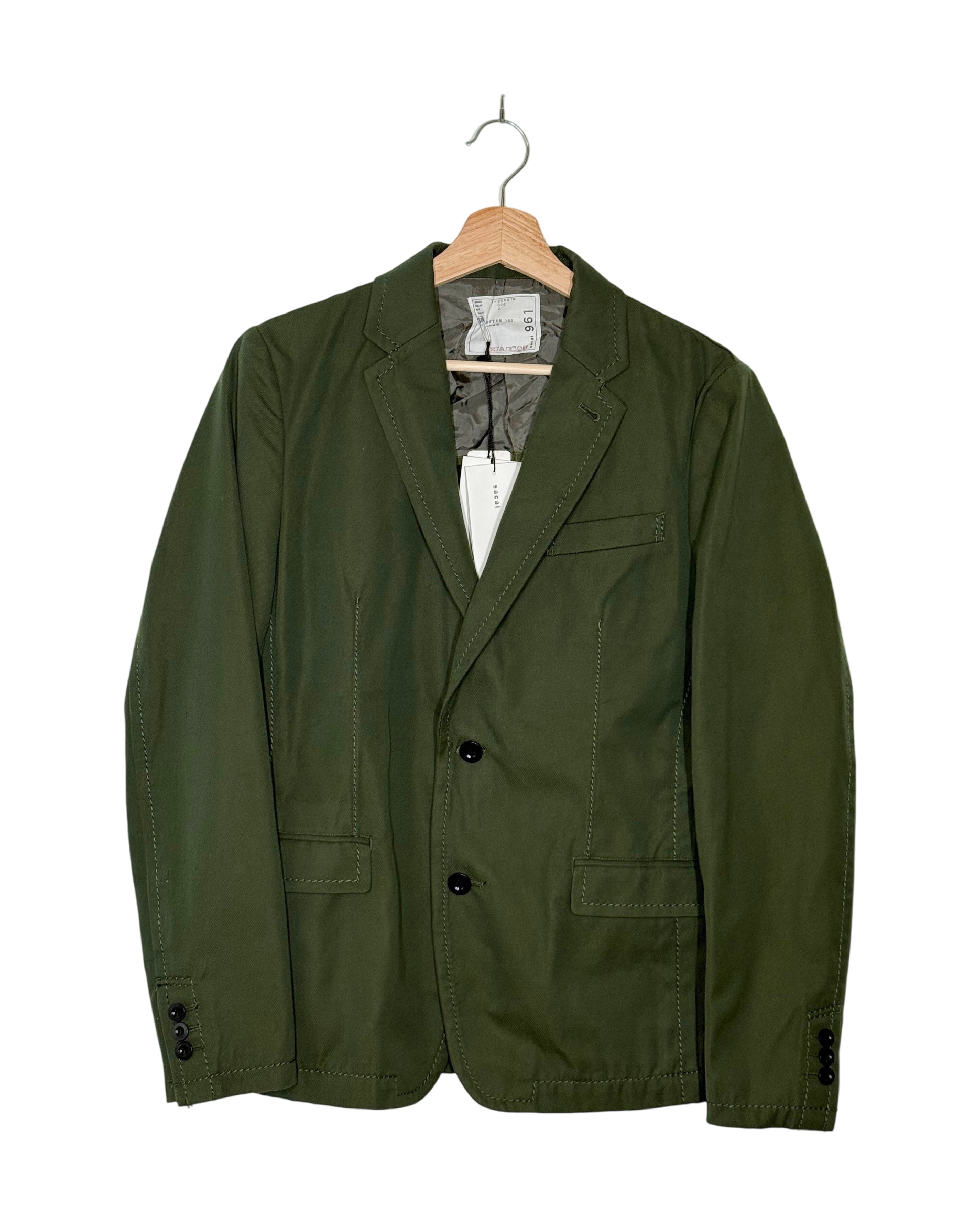 Sacai 2016SS patch lapel contrast stitch blazer - front view on hanger, tailored blazer with patch lapel detail and exposed