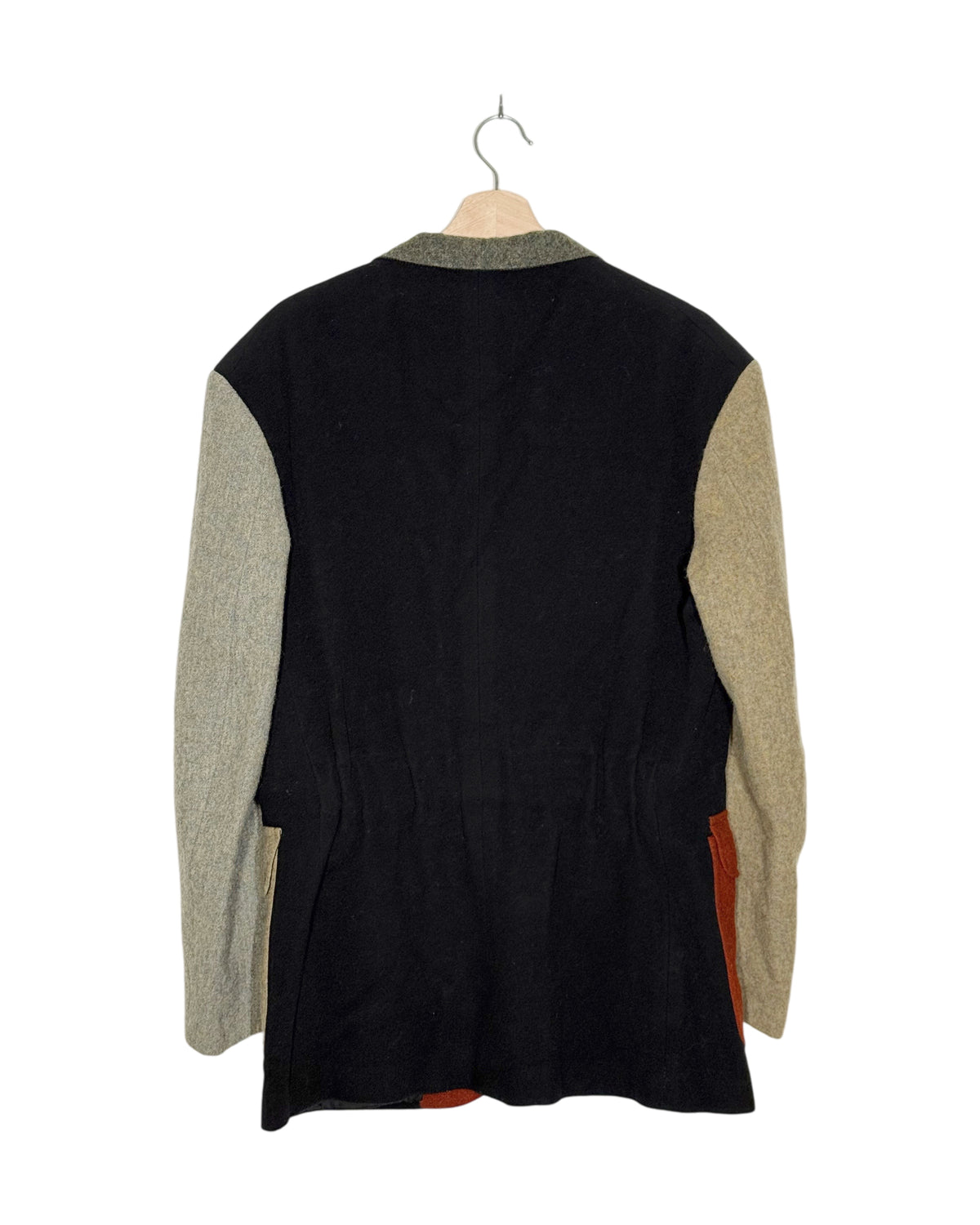 Yohji Yamamoto Pour Homme 1990AW Runway Color-Block Wool Blazer - back view on hanger