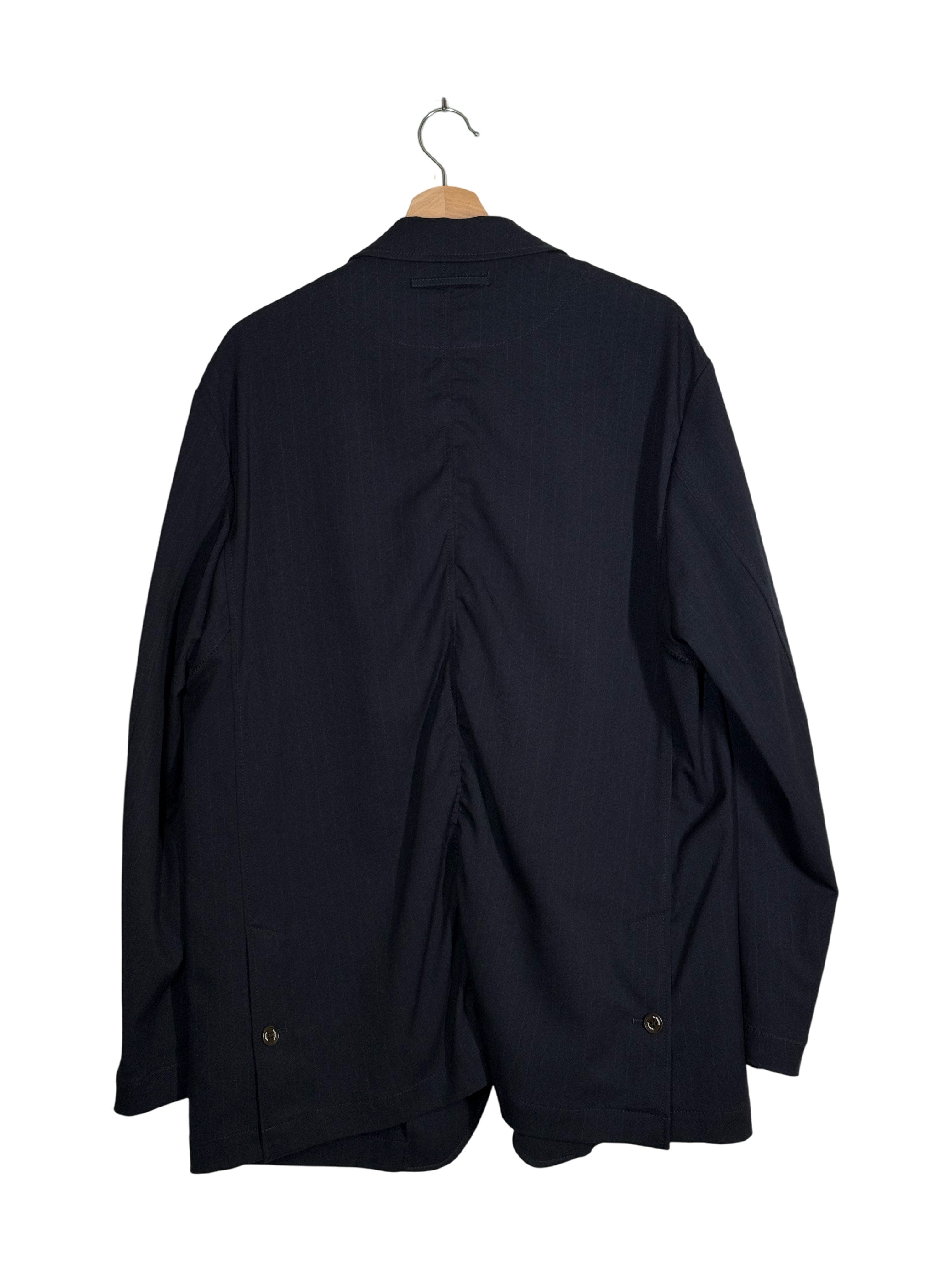 Undercover the Shepard 2025SS striped distressed blazer - back view on hanger