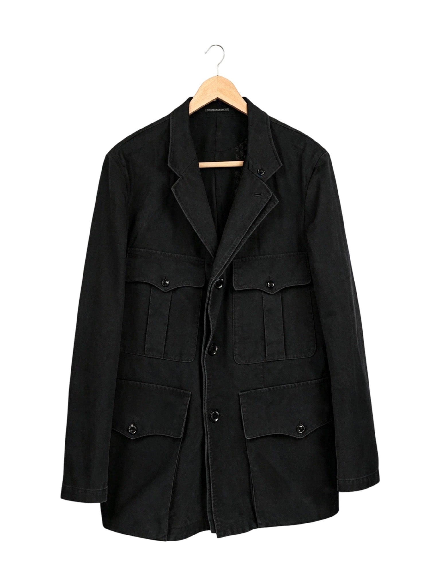 Y's BANG ON! 2022AW pigment army cords double body jacket - front view on hanger, double-layer blazer on a four-pocket