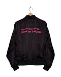 Comme des Garcons 2018SS Hankyu Umeda exclusive cupro staff blouson - front view on hanger, fluid magenta cupro with AW84-85