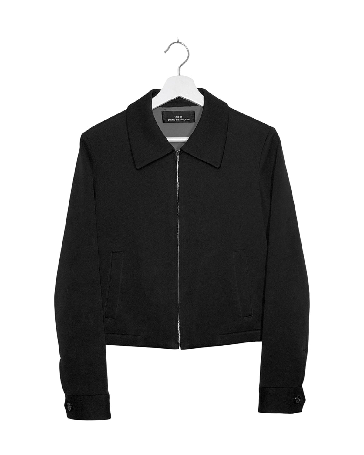 Tricot Comme des Garcons 1996AW neoprene blouson - front view on hanger, classic blouson shape in early technical neoprene