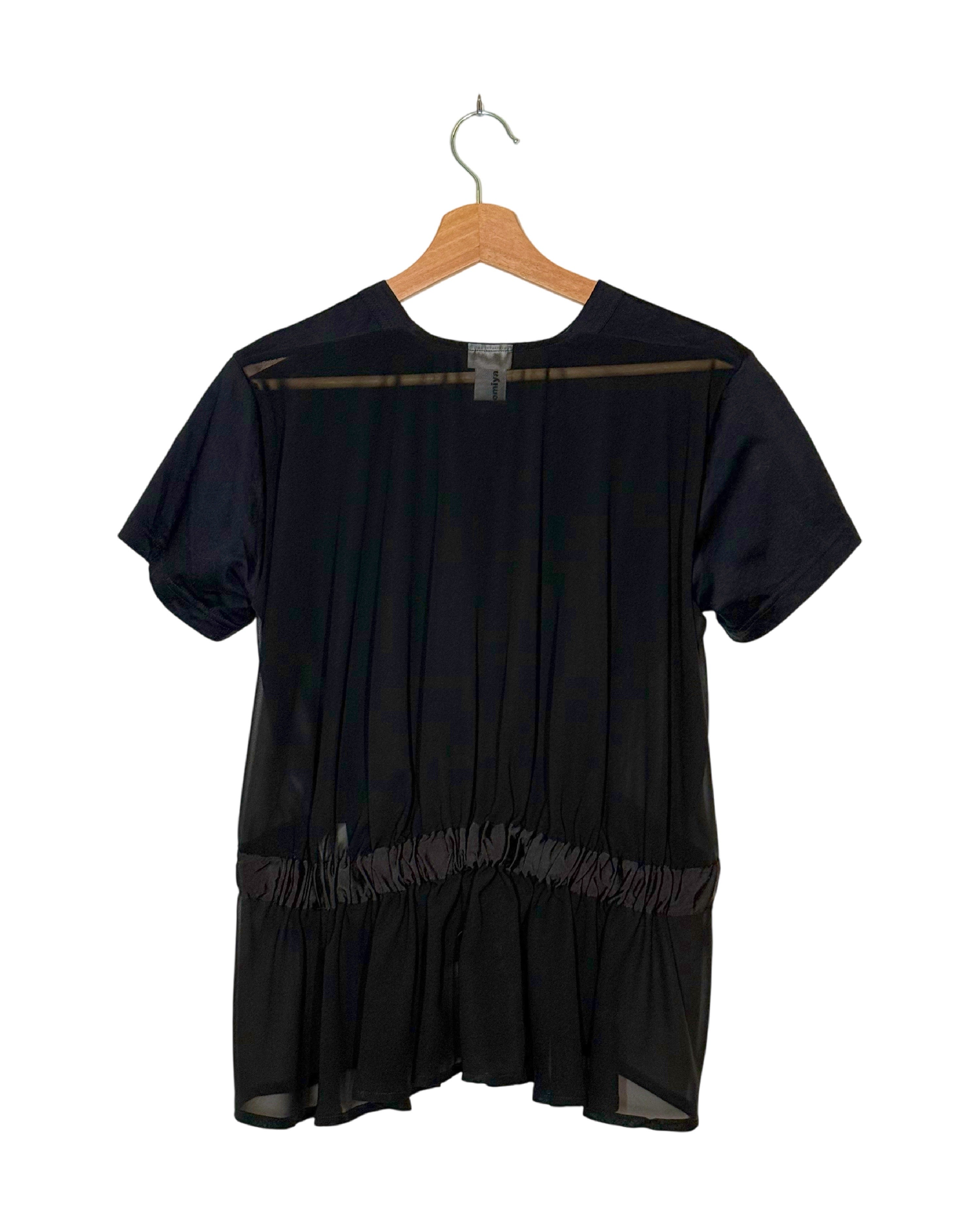 Noir Kei Ninomiya 2018SS tulle panelled belt tee - back view on hanger