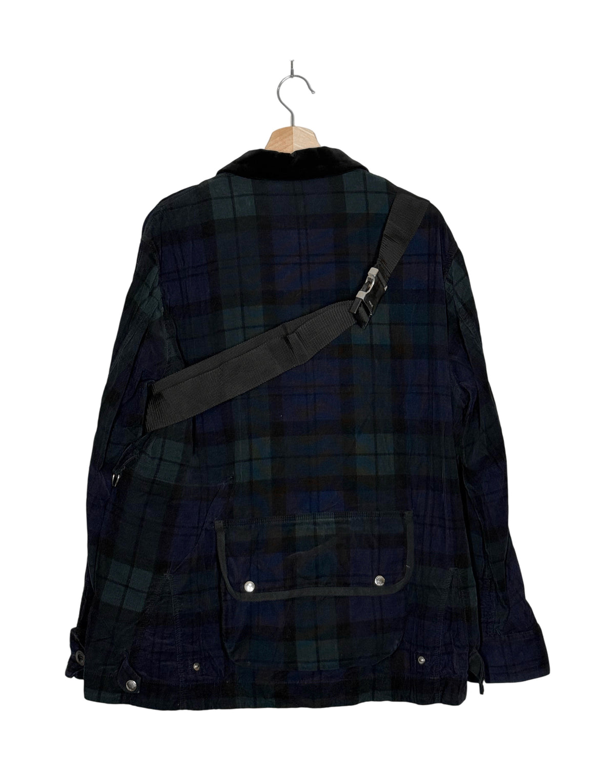 Sacai 2020AW check multi-pocket crossbody jacket - back view on hanger