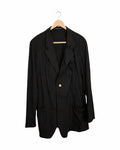 Yohji Yamamoto Pour Homme 2012SS asymmetric button blazer - front view on hanger, single-breasted with deliberately