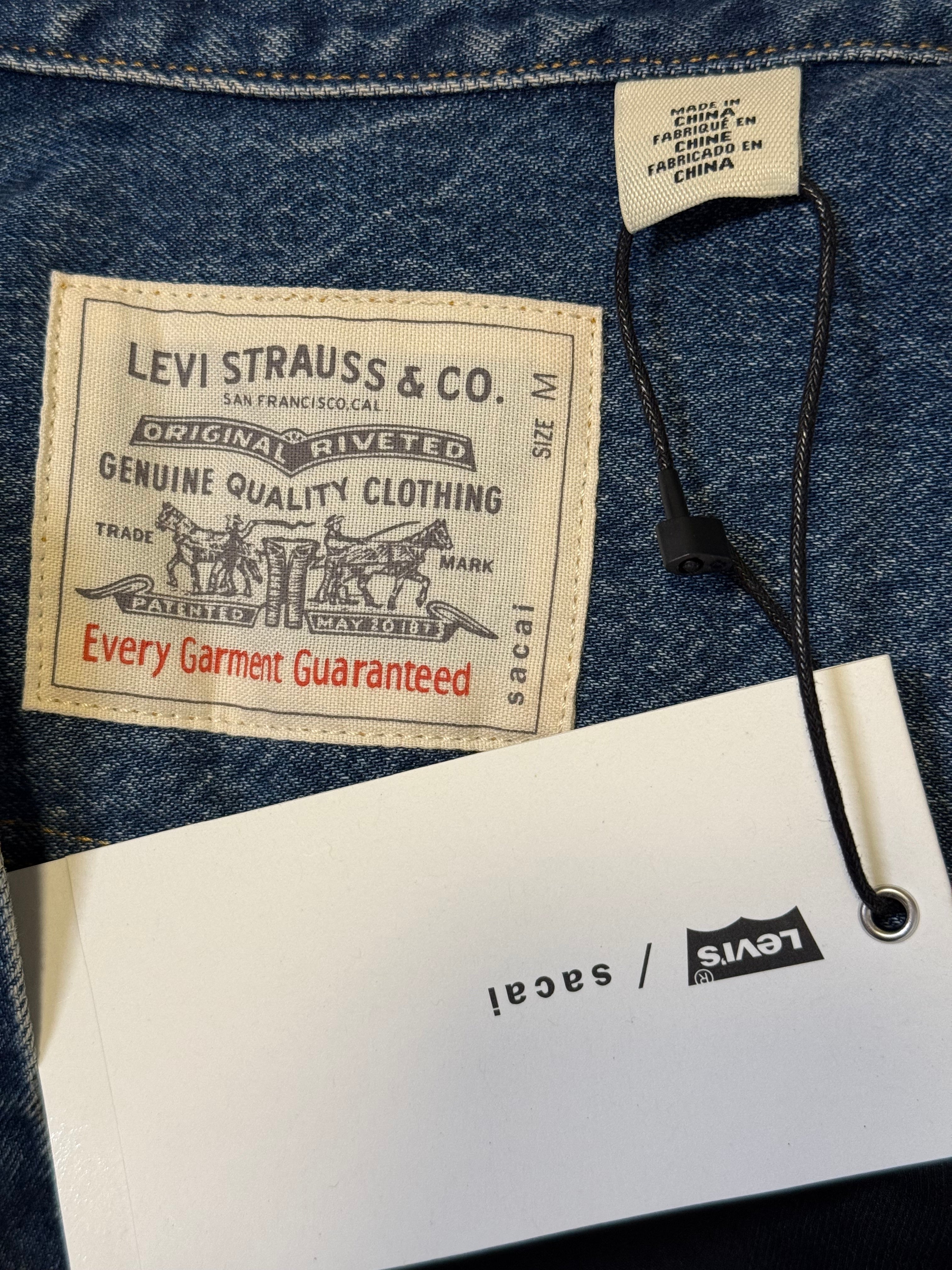 Levi's x Sacai 2025SS double-breasted denim metelasse twill jacket - close-up of label and tag