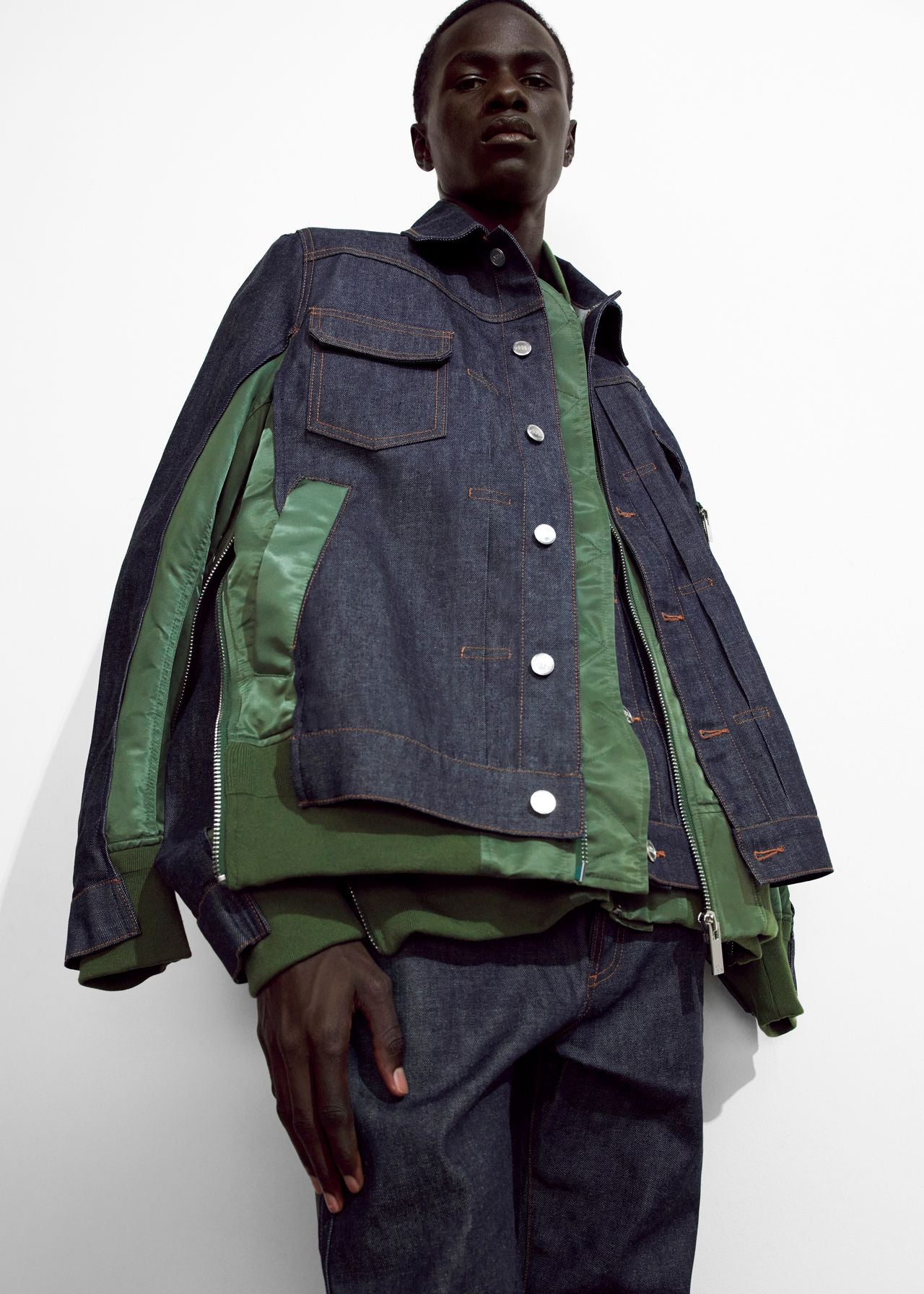 Sacai x A.P.C. 2021SS Eimi Nylon MA-1 Denim Jacket