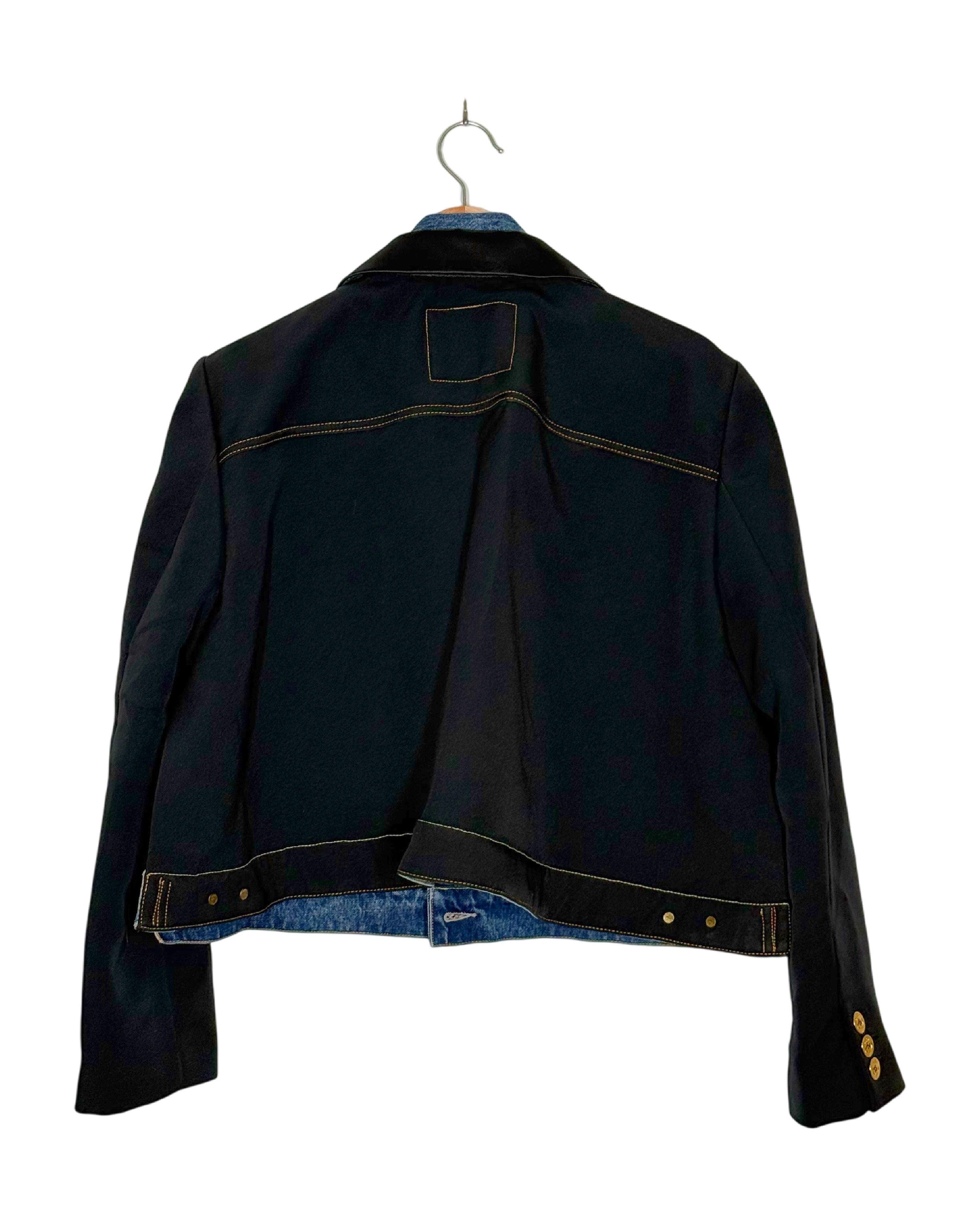 Levi's x Sacai 2025SS double-breasted denim metelasse twill jacket - back view on hanger