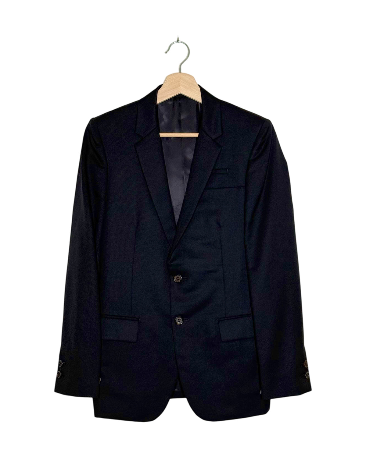 Undercover 2008AW Two Button Wool Blazer - front view on hanger, sharp black wool tailoring from Jun Takahashi