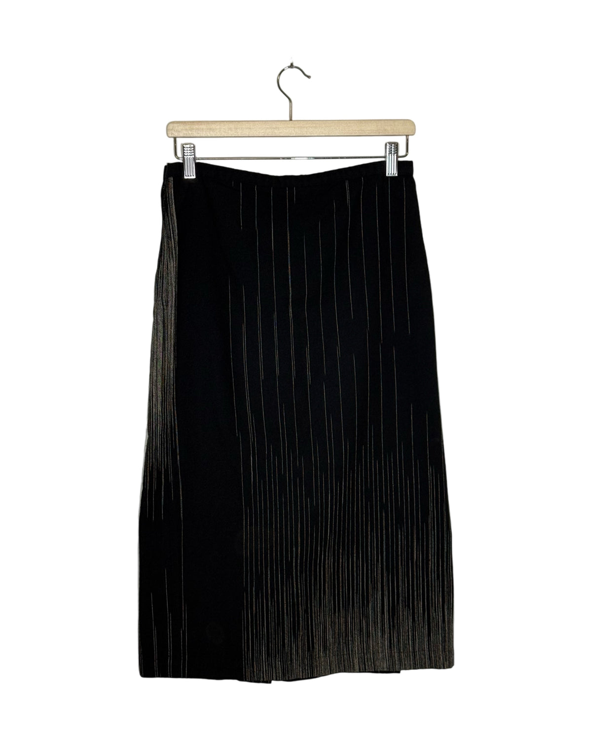 Comme des Garcons 1986AW metallic jacquard wool maxi skirt - back view on hanger