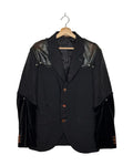 Comme des Garcons Homme Plus 2016AW Armour of Peace armoured jacket - front view on hanger, velvet details, swallow-grid body and riveted leather shoulders