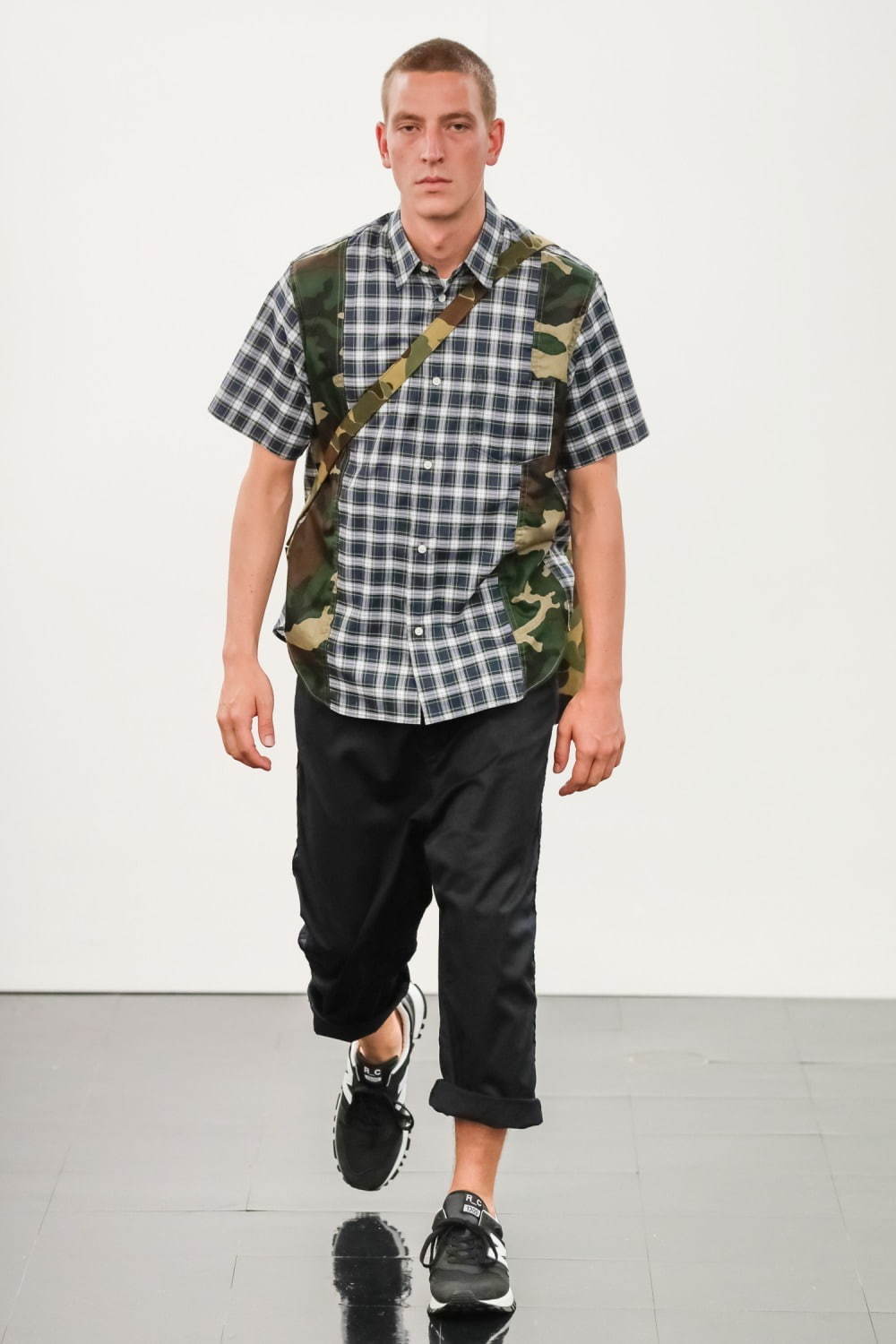 Comme des Garcons Homme 2020SS Runway Camouflage Patchwork Plaid Short Sleeve Shirt