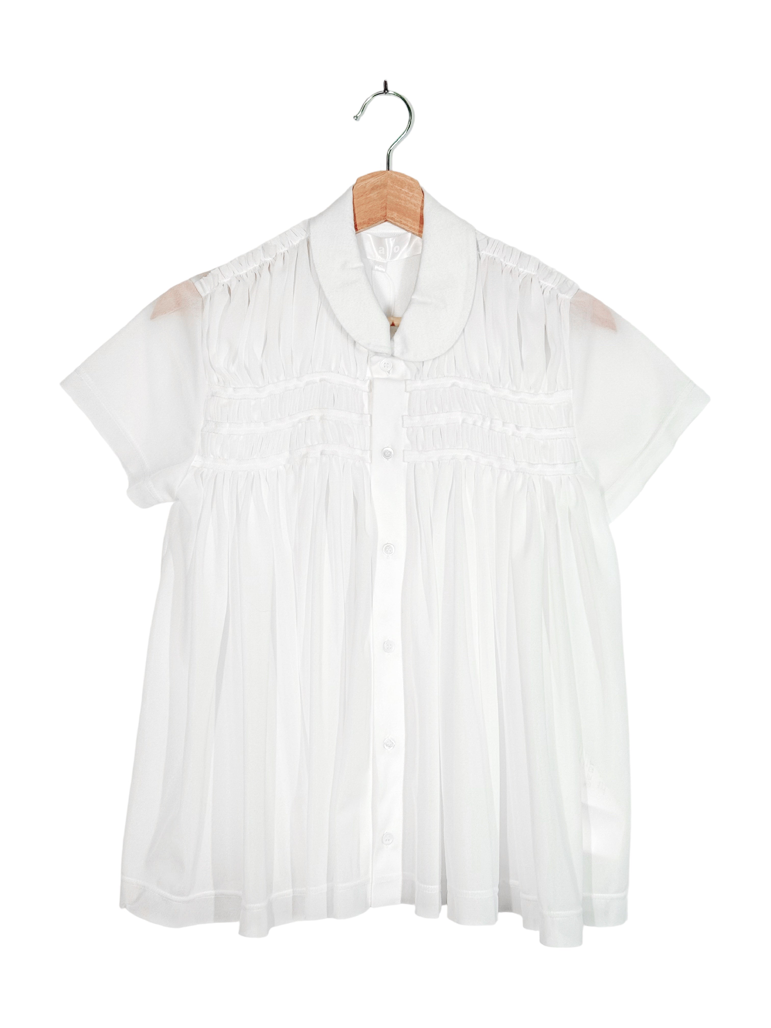 Tao 2025SS Runway Mesh Peter Pan Collar Short Sleeve Shirt