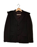 Undercover 2007AW detachable hood wool blazer - front view on hanger, dark brown wool with a velcro-fastened detachable hood and British military buttons