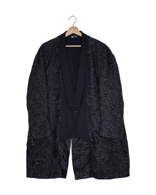 Comme des Garcons 2021AW reversible pleated coat - front view on hanger, full-length black, wearable either face out