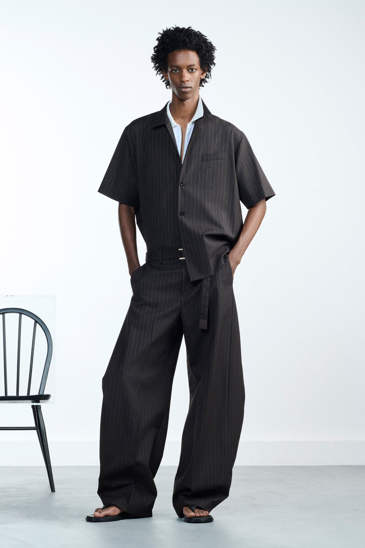 Sacai 2026SS Runway Chalk Stripe Wool Blend Trousers