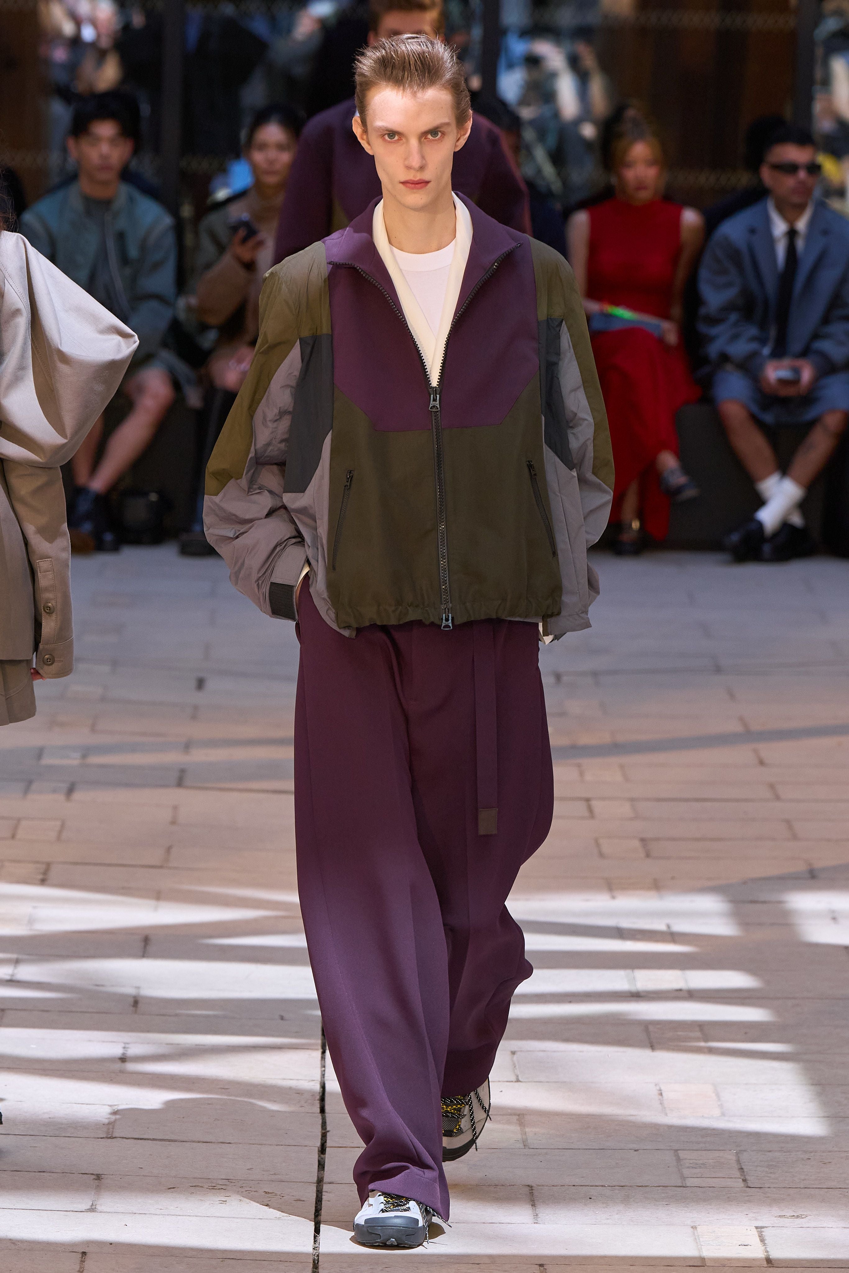 Sacai 2025SS Runway Color-Block Patchwork Oversized Windbreaker